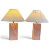 Image 1 : Pair of Pink Glazed Ceramic Geometric Table Lamps with Pleated Shades (24 in.)