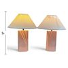 Image 2 : Pair of Pink Glazed Ceramic Geometric Table Lamps with Pleated Shades (24 in.)