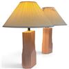 Image 3 : Pair of Pink Glazed Ceramic Geometric Table Lamps with Pleated Shades (24 in.)