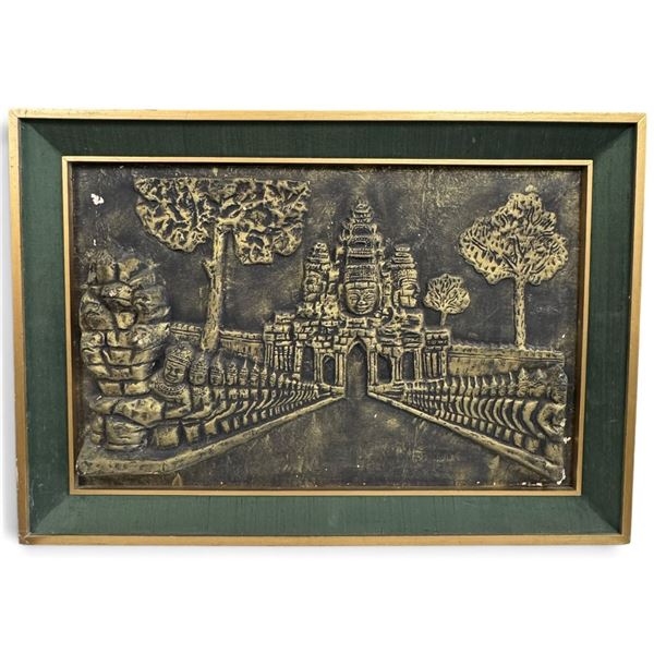 Framed Angkor Thom Gateway Bas-Relief Panel with Naga Balustrades (31 x 22 in.)