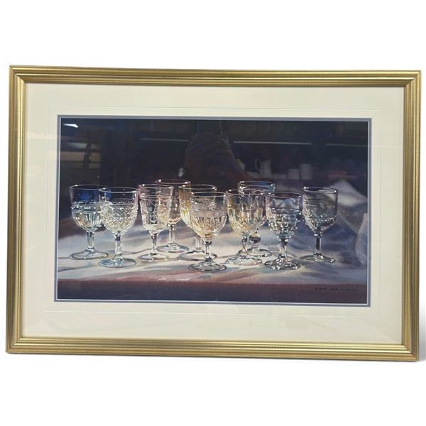 Kiff Holland Signed Nova Scotia Glass Watercolor Still Life, Framed Print (27 x 18.5 in.)