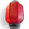 Image 4 : Chinese-Style Red Fabric Hanging Lantern with Gold Characters & Pierced Metal Mounts (16 in.)