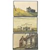 Image 1 : Russell Woodall Signed & Dated 1970-71 Framed Architectural Canvas Works, Set of 3