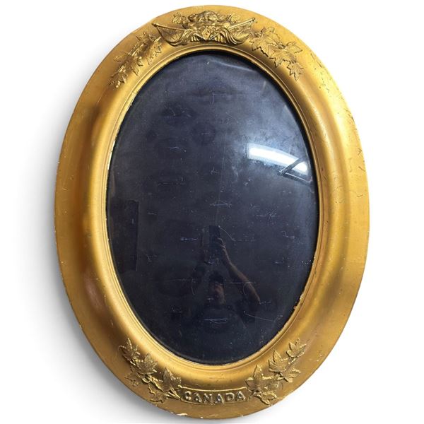 Canadian Patriotic Oval Wall Mirror with Domed Glass & Gilt Relief Frame (25 in.)