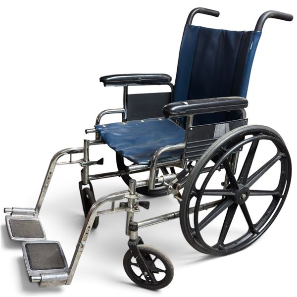 GTAA Folding Manual Wheelchair with Blue Upholstery, Armrests & Adjustable Footrests