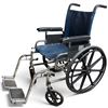 Image 1 : GTAA Folding Manual Wheelchair with Blue Upholstery, Armrests & Adjustable Footrests