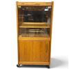 Image 1 : Oak-Finish Rolling Stereo Component Cabinet with Glass Door, Lift Top & Record Storage