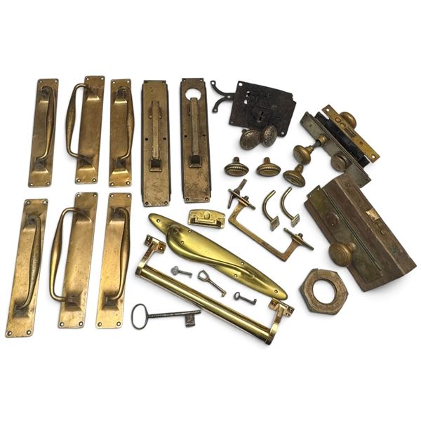 Antique Brass & Iron Architectural Door Hardware incl. Corbin Lock, Pulls, Knobs & Keys