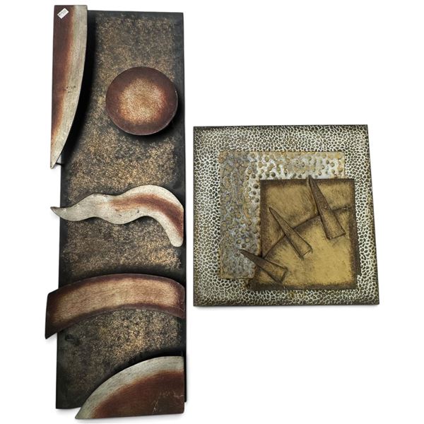 Pair of Contemporary Abstract Textured Metal Wall Sculptures (30.5 in. H)