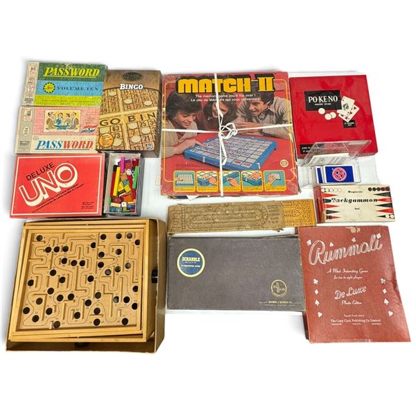 Assorted Board & Card Games incl. Scrabble, UNO, Password, Rummoli, Match II & Labyrinth