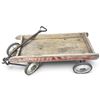 Image 2 : Vintage Leader Flash 36 Wooden Child's Pull Wagon with Steel Wheels & Blue Handle
