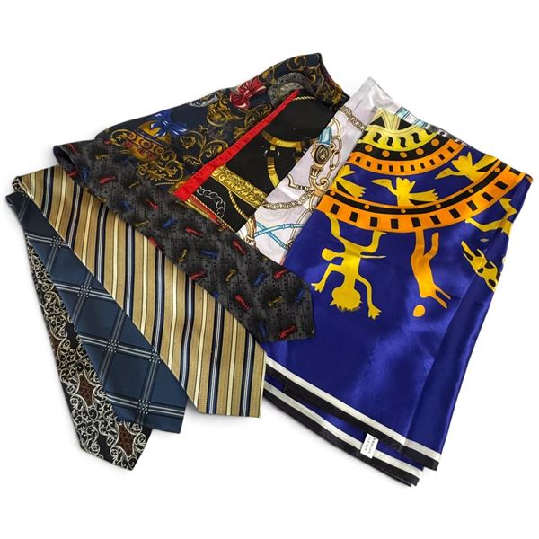Group of 8 Patterned Scarves & Neckties incl. Yves Saint Laurent, Boss & Gianfranco Ferré