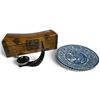 Image 1 : Wooden Lockbox with Removable Tray, 3 Blue & White Ceramic Plates & Miami Beach Horn-Form Ashtray