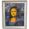 Image 1 : Palmer Signed Modernist Cubist-Style Female Mona Lisa Portrait Painting in Silver-Tone Frame 20x24"