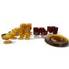 Image 2 : Amber & Ruby Red Glass Tableware Group with Stemware & Plates, 27 Pieces