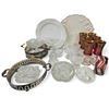 Image 1 : Mixed Cut Glass, 6 Ruby & Gold-Decorated Goblets, Ceramic Platters & Metalware