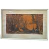 Image 1 : Signed K. Moore Abstract Woodland Print in Glazed Pale Green Frame 39x25"
