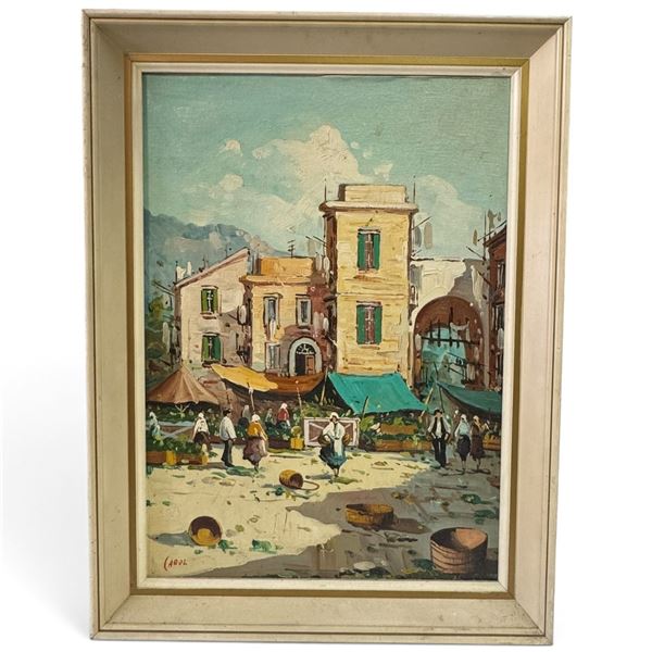 Signed Carol Mediterranean Market Street Oil Painting, Framed (24 x 32 in.)