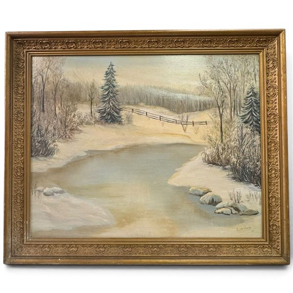 Signed Winter Landscape Oil Painting, Dated '67 (34.5 x 29 in.)