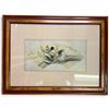 Image 2 : Group of Four Framed Works: Roosters, Landscape, House Print & Needlework Sampler