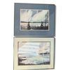 Image 1 : Pair of Naomi '87 Mountain Lake Landscape Paintings on Paper, Framed (20 x 16 in.)