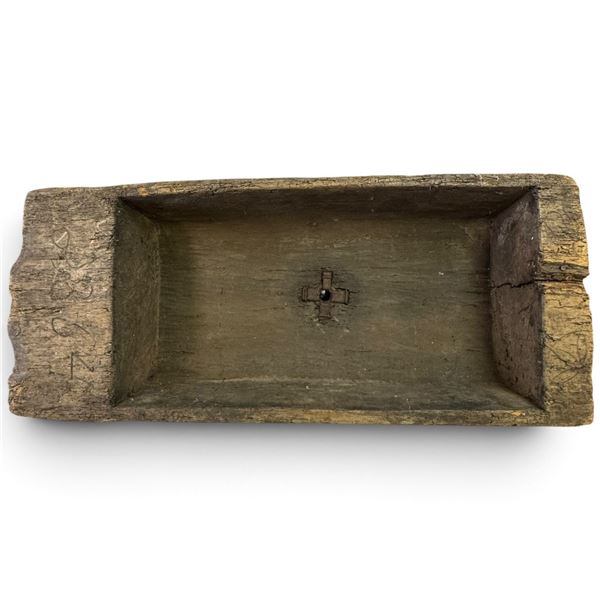 Primitive Carved Wooden Basin with Metal Drain, Incised 1807 (31 x 13 x 6 in.)