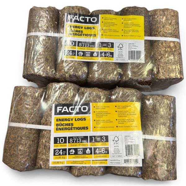 Two Facto Energy Log Packs, 20 Logs Total, 48 lb Additive-Free Compressed Wood Fuel