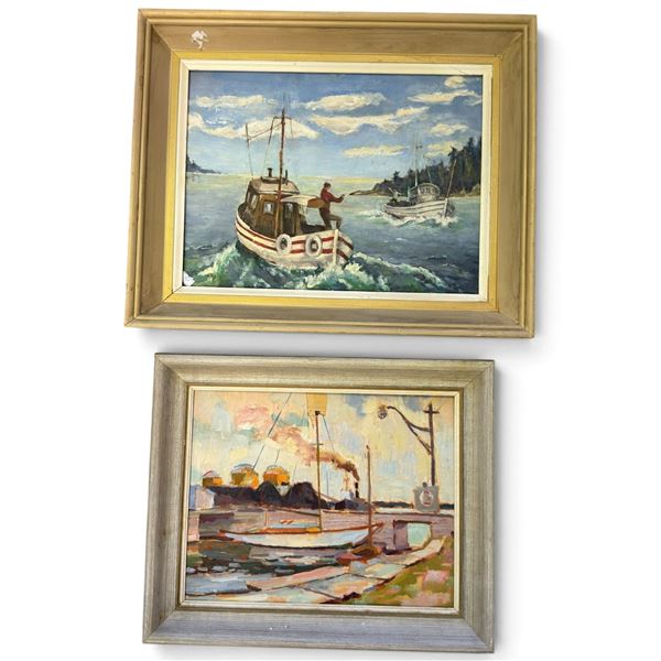 Two Framed Maritime Paintings, Fishing Boats & Harbor Vessel (Largest 20 x 16 in.)