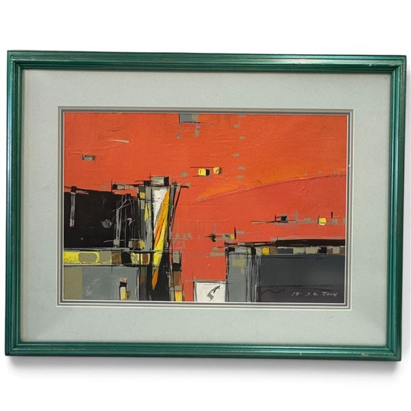 Signed Abstract Urban Cityscape on Paper, Framed (28 x 21.5 in.)