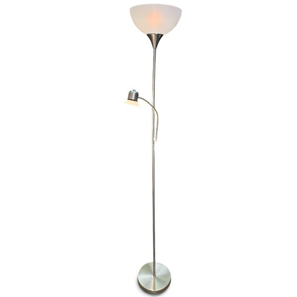 Contemporary Brushed Metal Torchiere Floor Lamp with Reading Light (71.5 in.)