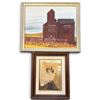 Image 1 : Two Framed Prairie Landscapes: Ellingsen 1979 Grain Elevator 17x20" & Mixed-Media Collage
