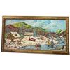 Image 3 : Jas Blake Signed 1983 Folk Art Winter Hunting Landscape Oil on Canvas (53 x 29 in.)