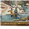 Image 4 : Jas Blake Signed 1983 Folk Art Winter Hunting Landscape Oil on Canvas (53 x 29 in.)