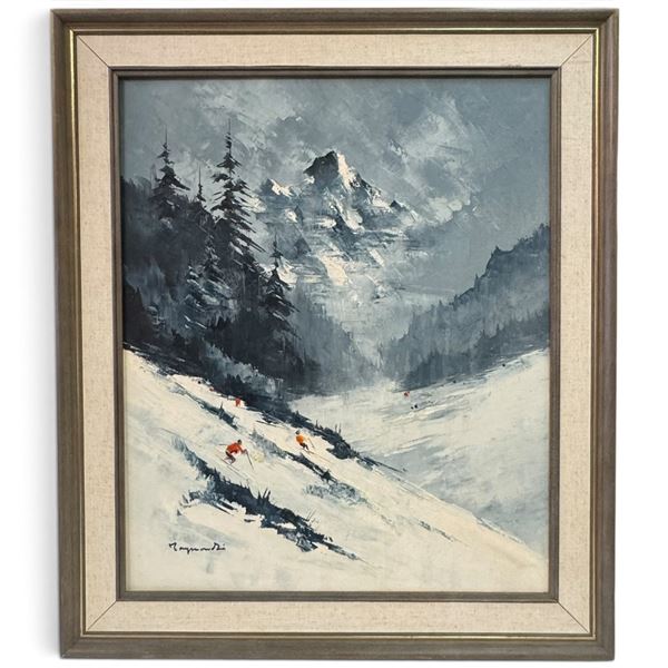 Signed Oil on Canvas, Whistler Blackcomb Ski Scene (25 x 29.5 in.)