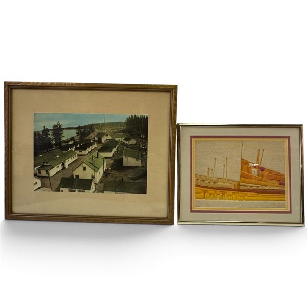 Barbara Shelly Sculptural Tapestry & Framed Color-Tinted Coastal Settlement Photograph