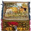 Image 3 : Pair of Fringed Pictorial Textile Panels with Horse & Deer Scenes (35 x 37 in.)