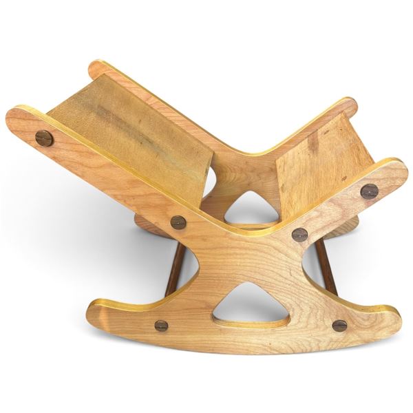 Wooden Low-Slung Rocking Gout Stool with Pegged Joinery, Cutout Sides