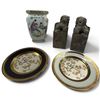 Image 1 : Asian Decorative Group: Chokin Plates, Enameled Vase & Foo Dog Bookends 8" tall