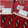 Image 2 : Pair of Labeled Turkoman Red Pile Rugs with Geometric Motifs (39 x 89 & 40 x 82 cm)