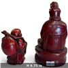 Image 2 : Two Red Resin Figures, Laughing Buddha & Seated on Lotus Base H 6.8" H