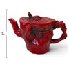 Image 2 : Red Glazed Relief Ceramic Teapot & Green Stone-Appearance Hanging Ornament 4.5" Tall