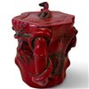 Image 3 : Red Glazed Relief Ceramic Teapot & Green Stone-Appearance Hanging Ornament 4.5" Tall