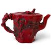 Image 4 : Red Glazed Relief Ceramic Teapot & Green Stone-Appearance Hanging Ornament 4.5" Tall