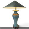 Image 2 : Modern Ceramic Table Lamp, Blue-Green & Ochre Base, Wide Conical Metal Shade, 30 In. Tall