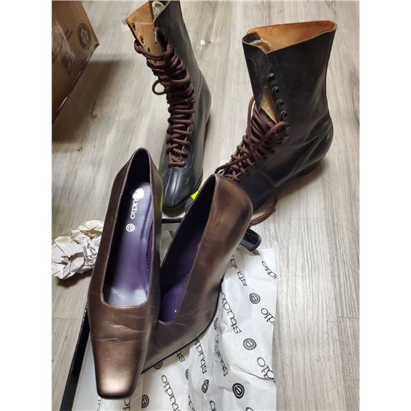 Pair of Vintage CCM Ladies Skate Boots (No blades) & Bronze Leather Studio e Kitten Heel Shoes (size