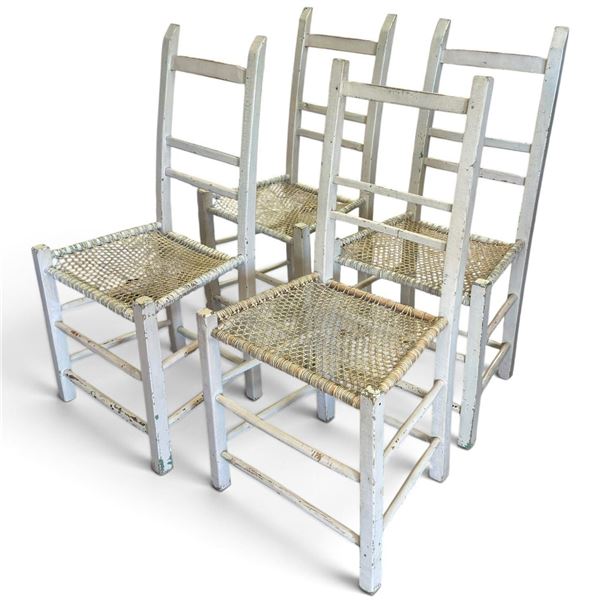 Set of Four Ladder, Back Chairs w Woven Seats