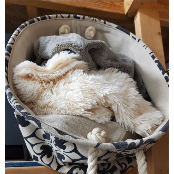 Canvas Laundry Bag Full of Throw Blankets