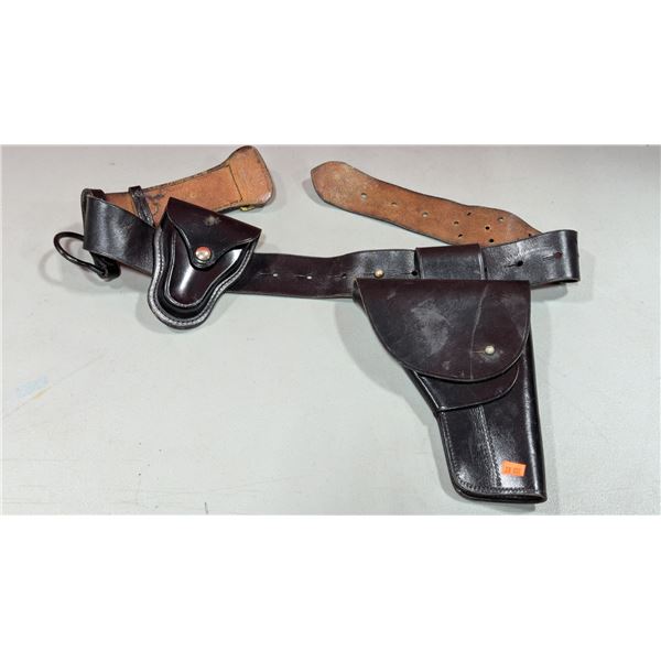 VTG Leather Military/Police Pistol Belt w/ Holster & Ammunition Pouch