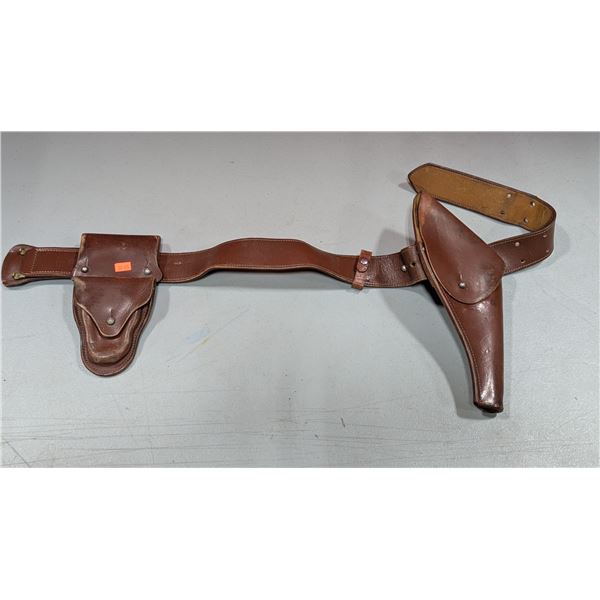 VTG Brown Leather Military/Police Pistol Belt w/ Holster & Ammunition Pouch