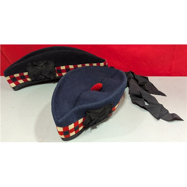 2 VTG Canadian Military Highland Glengarry Caps w/ Diced Bands & Red Toories